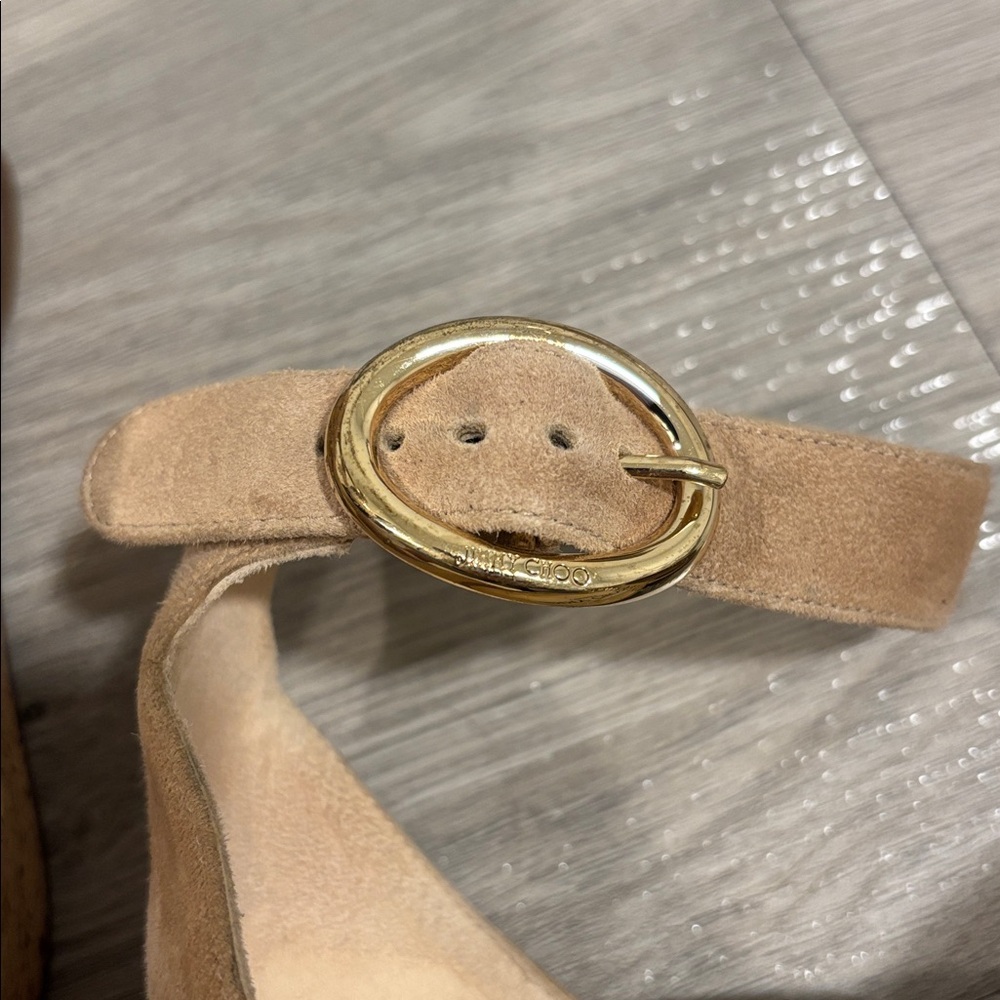 Jimmy Choo Cream Suede Cork Platform Ankle Strap Women's Shoes size 40 - Picture 13 of 14